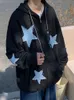 Cross Men's Star Patch Zip Up Hoodie för män överdimensionerade Y2K Sweatshirt Jacket Egirl 90s Pullover Streetwear 240127