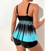 ARXIPA Maillot de bain deux pièces pour femme, taille haute, rembourré, push-up, imprimé, gilet, haut, pantalon court, ajouré