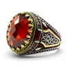 Anelli di gioielli turchi di cluster anello maschile con zircone cubico rosso 925 sterling sterling vintage re corona cz cz doni di smalto per uomini e donne
