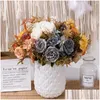 Ghirlande di fiori decorativi Ghirlande di seta rosa artificiale Rose Wedding Home Decor fai da te Alta qualità Grande peonia Bouquet Tavolo per feste di Natale A Dh8Lz