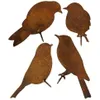 Artículos de novedad Patina Birds con tornillo para atornillar en madera 4 pájaros oxidados Metal Rust Decoración de jardín Figura 251c