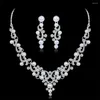 Conjunto de collar y pendientes, joyería de novia para mujer, aleación de diamantes de imitación, perlas de imitación, moda de boda