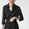 Blouses Femmes MEXZT Vintage Noir Rayé Chemises Femmes Bureau À Manches Longues Lâche Casual Dame Coréenne Mode Élégant Chic Tous Match Tops