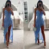 Casual Dresses Holiday Maxi Midi Ruffles Beach Dress 2024 Fashion Solid Color A-line Summer Sexy Strap Irregular