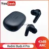 Écouteurs pour téléphones portables Nouveau Redmi Buds 4 Pro écouteur 43dB réduction du bruit TWS véritable casque sans fil Bluetooth 5.3 qualité sonore au niveau CD YQ240219