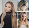 Hochwertige 1bT27 seidige gerade zweifarbige malaysische Remy-Haare, honigblonde Ombre-Vollspitzeperücke 3250544