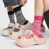 Women Socks Retro Minimalist Versatile Stripe Comfort Cotton Breathable Colorful Grid Casual Short Crew Middle Cylinder