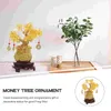 Gold Desk Decor Golden Tree Reiki Staty Figurine Stone Wood Wealth Office Natural Home Bonsai Leaf Set 240129