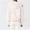 Yoga outfit Al Coats tröja Foxy Sherpa Jackets Lamb P varm High Neck Long Sleeve Fl Zip Croped Sweattops jogger hoodies avtagbar otn0p