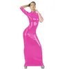 Robes de soirée élégante robe femme femmes PVC sexy demi manches gaine maxi faux latex une pièce longue robe de soirée de mariage robes