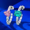 Hoopörhängen Wong Rain 925 Sterling Silver Heart Emerald Cut Lab Sapphire Gemstone For Women Fine SMEEXKE