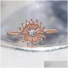 Cluster anéis duplo justo sol flor anéis para mulheres cristal cz rosa cor de ouro festa presente de aniversário midi anel moda jóias r904224 dhpan