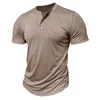 2024 Zomer Heren T-shirt met korte mouwen Henley Shirt Bamboe Joint Katoen