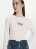 T-shirts femme couleur blanche mode t-shirts pour femmes printemps manches longues coton coupe ajustée T-shirt lettre broderie doux hauts