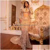 Prom Dresses Fllace Aso Ebi Plus Size High Neck Long Sleeves Illusion Mermaid Evening For Black Women Birthday Party Gowns Second Re Dhkl4