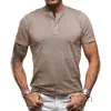 2024 Sommer Herren Einfarbig Kurzarm Henley Shirt Amerikanisches T-Shirt