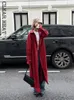 Femmes en cuir femme mode rouge décontracté revers longs manteaux élégant Chic manches amples vestes 2024 automne hiver femmes déplacements pardessus