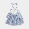 Mädchen Kleider Baby Mädchen Herbst Floral Gedruckt Langarm Kleid Kinder Nette Spitze Nähte Boutique Baumwolle Mit Stirnband Y683