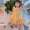 Stage Wear Girls Ballet Tutu Skirt Fluffy Princess Dress Up Clothes Short Ruffle Sleeve Show Outfit Bowknot Front Carnival