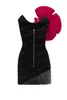 Casual Dresses Strapless Black Dress Hand Made Flowers Elegant For Women Female Clothing Party Ruffles Satin