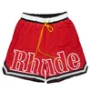 2024 RHUDE Shorts pour hommes Shorts de plage respirants de haute qualité rue femmes décontracté maille piste surdimensionné Shorts taille cordon Rhude shorts taille américaine S-XL