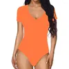 Women's T Shirts Womens Summer Sexy Casual Deep V-Neck Bodysuits T-Shirts Short Sleeve Basic Solid Color Bodycon Slim-Fit Jumpsuits Tops