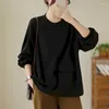 Magliette da donna Magliette solide per le donne O-Collo Oversize Casual Pullover femminile Manica lunga Estetica Top Abiti vintage in stile coreano