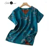 Women's T Shirts 2024 Summer Top Blue Butterfly Love Flower Red Cloud Yarn Perforated Floral Silk Fragrant V-neck Shirt For Women