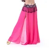 Stage Wear Femmes Sexy Belly Dance Jupe Double Couches Split Longue Mousseline De Soie Paillettes Gland Robe Charme Dancewear