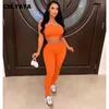 Pantalon de deux pièces pour femmes CM.YAYA Entraînement Knit Ribbed Femmes 2 Set Tenues SweatSuit 2024 Summer Crop Top et Legging Assortiment Survêtement