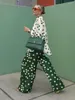 Kvinnors byxor Lemongor Korean Fashion Polka-Dot Elasticitet Midja bred ben 2024 Spring Summer Casual Green Trousers For Women