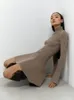 Solid Long Sleeve Knitted Mini Dress For Women 2023 Chic Turtleneck A Line Sweater Dresses Autumn Female High Street Vestidos y240130