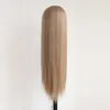 Perruque femme fendue cheveux longs et raides brun clair 13x3 pouces ensemble de perruque avant en dentelle en fibre chimique