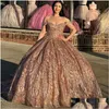 Quinceanera Jurken Luxe Champagne Goud Sweetheart Lovertjes Jurken Sweet 16 Meisjes Off Shoder Baljurk Verjaardagsfeestje Jurk Gala Ve Otovl