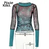 PixieKiki Graphic T Shirts Streetwear Y2k Women Sheer Mesh Knit Patchwork Long Sleeve Top Grunge Clothes 90s Aesthetic P85BE13 240129