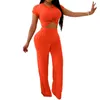 Mulheres Tracksuits Verão 2 Peça Set Mulheres Pant e Toptracksuit Casual T-shirt Curto Tops Cropped Flare Long Wide Leg Calças Outfit 2024