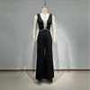 Casual Dresses 2024 Luxury Black Sleeveless Cut-Out Diamonds Maxi Women Jumpsuits Fashion Party Club Street Lady Clothing
