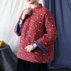 Płaszcze damskie okopy johnature kobiety vintage print w kwiatowe parki plus bawełniany chiński w stylu guziki długie rękawy ubrania 2024
