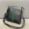 Ünlü tasarımcı erkekler saf deri siyah çizgili evrak çantası, dizüstü bilgisayar çantası, iş ofis çantası, crossbody çanta, seyahat omuz çantası