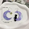 Boucles D'oreilles Pendantes Mignon Violet Lune Étoile Asymétrique Grande Goutte De Résine Acrylique Pour Les Femmes