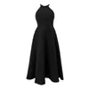 Casual Kleider Sommer Frau Maxi Kleid Elegante Sexy Schwarz Solide Halter Off Schulter Perlen A-line Swing Robe Party Urlaub Prom vestidos