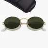 Gafas de sol ovaladas de lujo para hombres y mujeres, gafas de sol para hombres y mujeres, lentes de vidrio real con protección UV400 y estuche de cuero