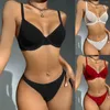 Conjuntos de sutiãs mulher sem costura sutiã conjunto fio livre lingerie sexy tanga fina uma peça com nervuras roupa interior confortável esporte push up e calcinha