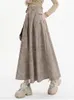 Kjolar aoaiiys grå lång för kvinnor hög midja 2024 sommarlipsfärgning veckad kjol streetwear mode harajuku rufs