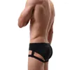 Underpants Sexy Men Ice Silk Briefs Gay Underwear Bulge Penis Pouch Panties Leg Ring Straps Harness Belt Erotic Male Lingerie