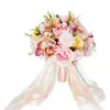 Bröllopsblommor Brudbukett Artificial Rose Fake Chrysanthemum Orchid Holding With Long Ribbon Party Decoration