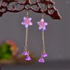 Boucles d'oreilles pendantes pour femmes, 1 paire, Long tempérament rétro, crochets d'oreille, bijoux Hanfu Cheongsam, accessoires, bijoux cadeau pour fille