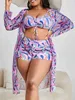 Dames Badmode 3 Stuks Grote Maat Bikini Gedrukt Badpak Vrouwen Kimono Trekkoord Voor Vrouwelijke Badpak BeachwearH2422088