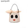 Shoulder Bags Glasses Red Lips Grass Woven andbag Fasionable Raan Woven andbag Cute Cartoon Bucket Woven BagH24220