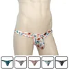 Underpants homens sexy apertado bikini briefs ultrafinos gelo seda impresso gay pequeno roupa interior cintura baixa bolsa em forma de u masculino